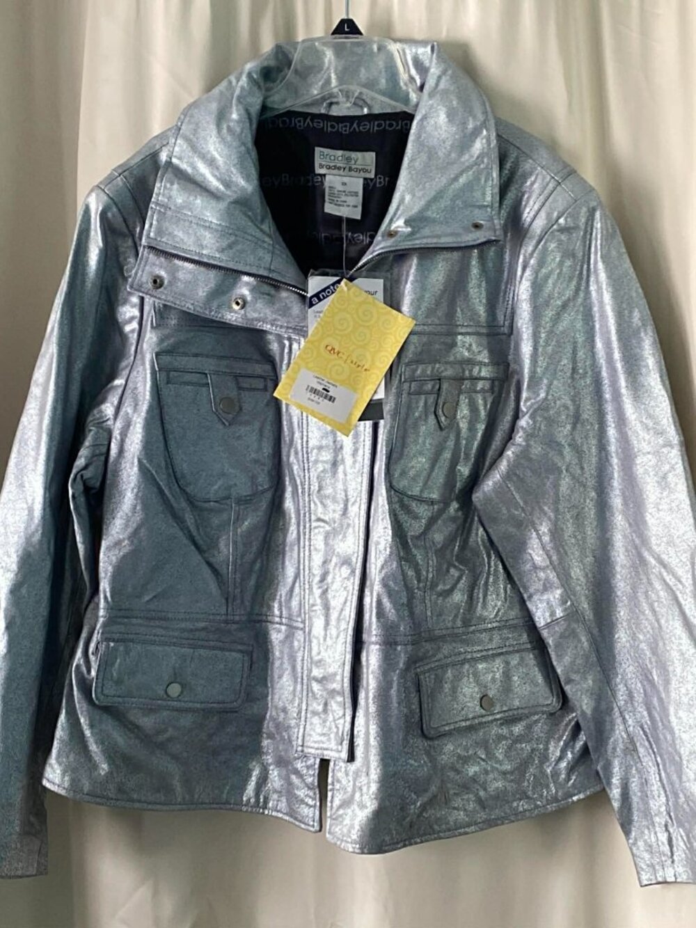 NWT Bradley Bayou Women's 100% Genuine Leather Full-Zip Biker Jacket Silver 2X